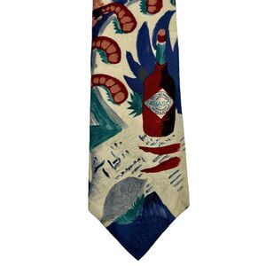 TABASCO Hot Sauce Men's Silk Tie Red Blue Green Cream Shrimp Novelty 57"x4"